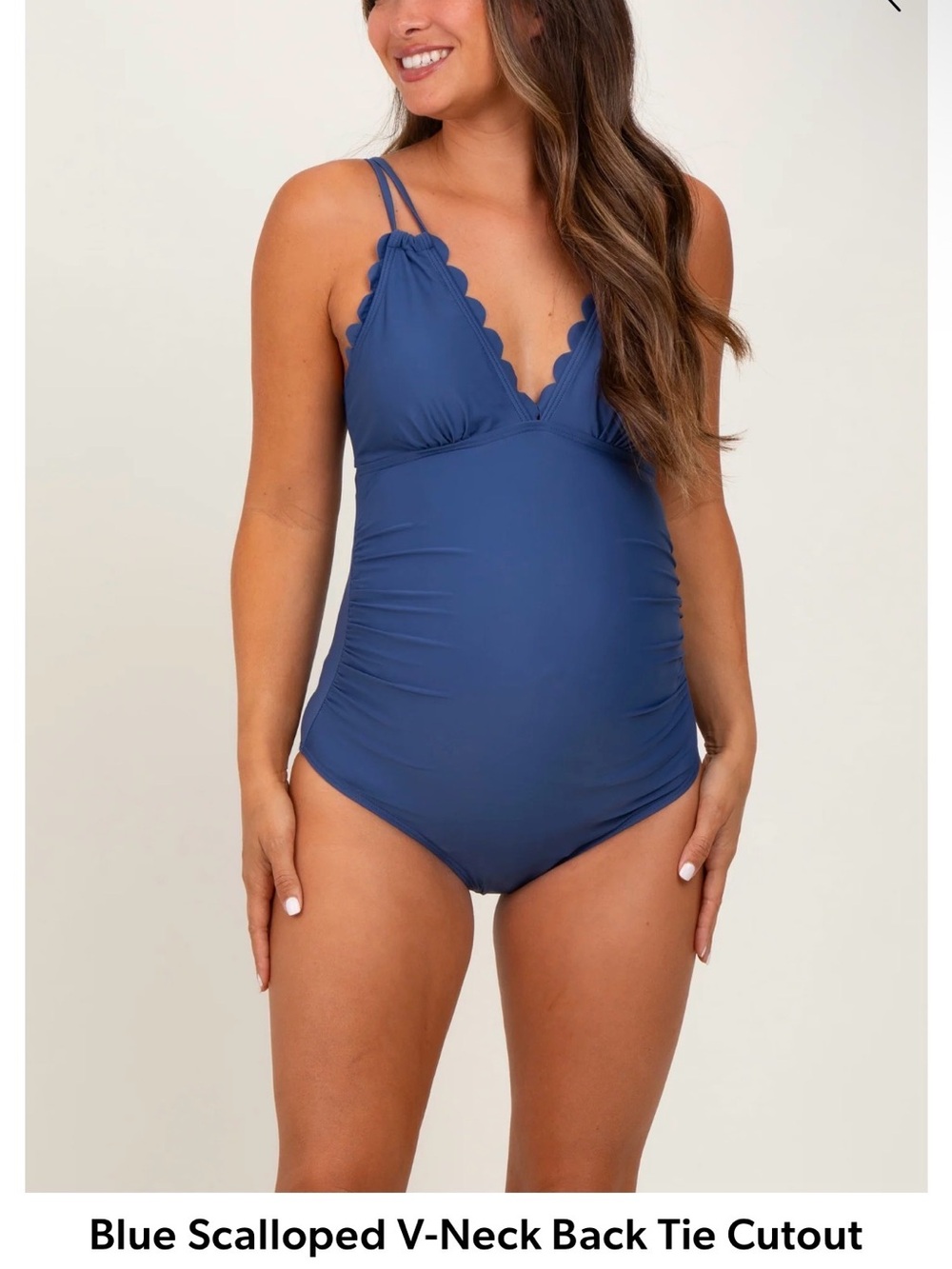 Pinkblush Blue Scalloped V-Neck Maternity One-Piece Swimsuit